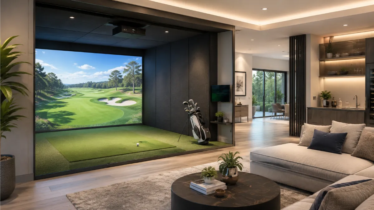 Home golf simulator room setup